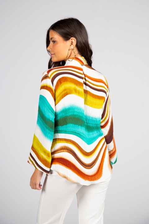 Adjustable ribbon collar blouse