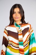 Adjustable ribbon collar blouse