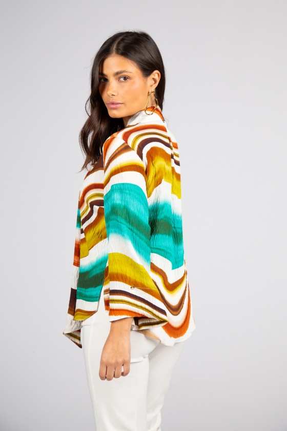 Adjustable ribbon collar blouse