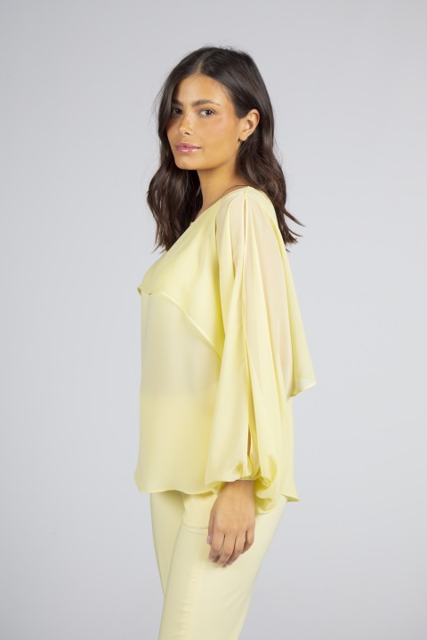 Blouse with cape-effect sleeves