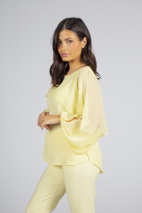 Blouse with cape-effect sleeves