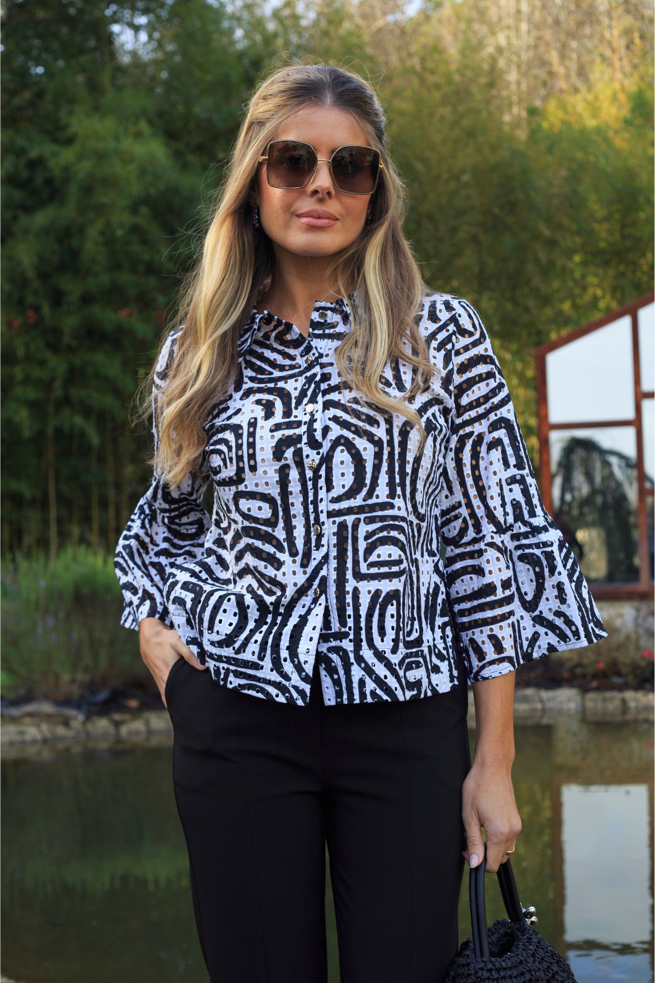 Cotton blouse with ethnic pattern
