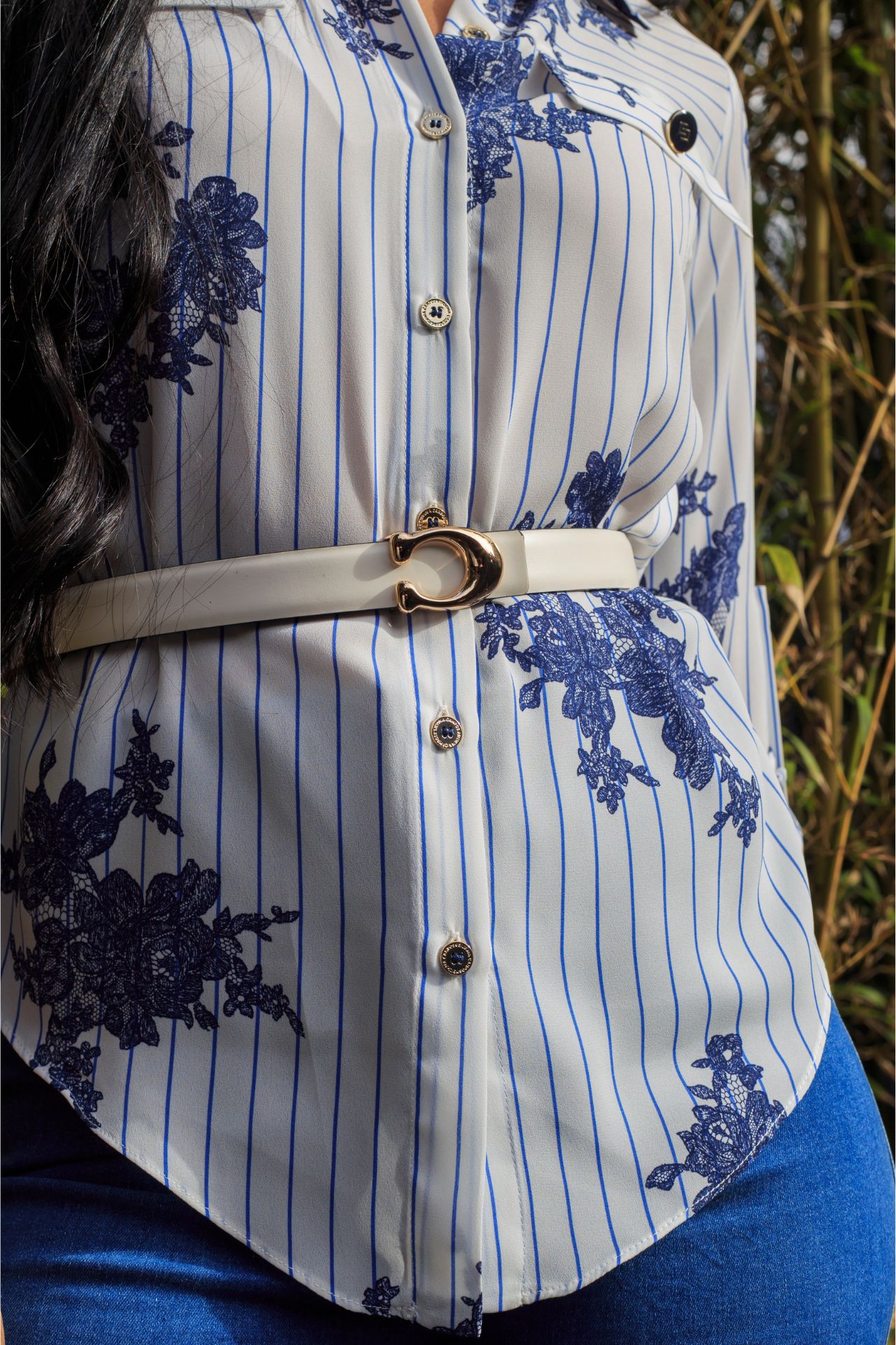 Shirt blouse with stripes and flowers