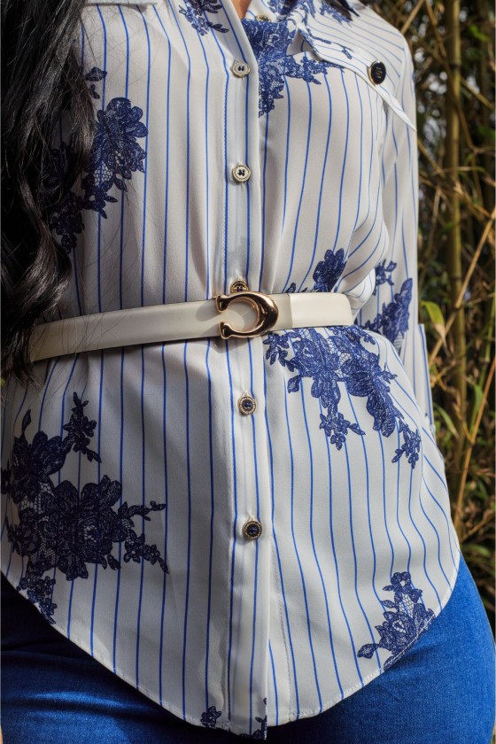 Shirt blouse with stripes and flowers