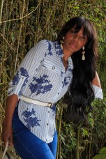 Shirt blouse with stripes and flowers