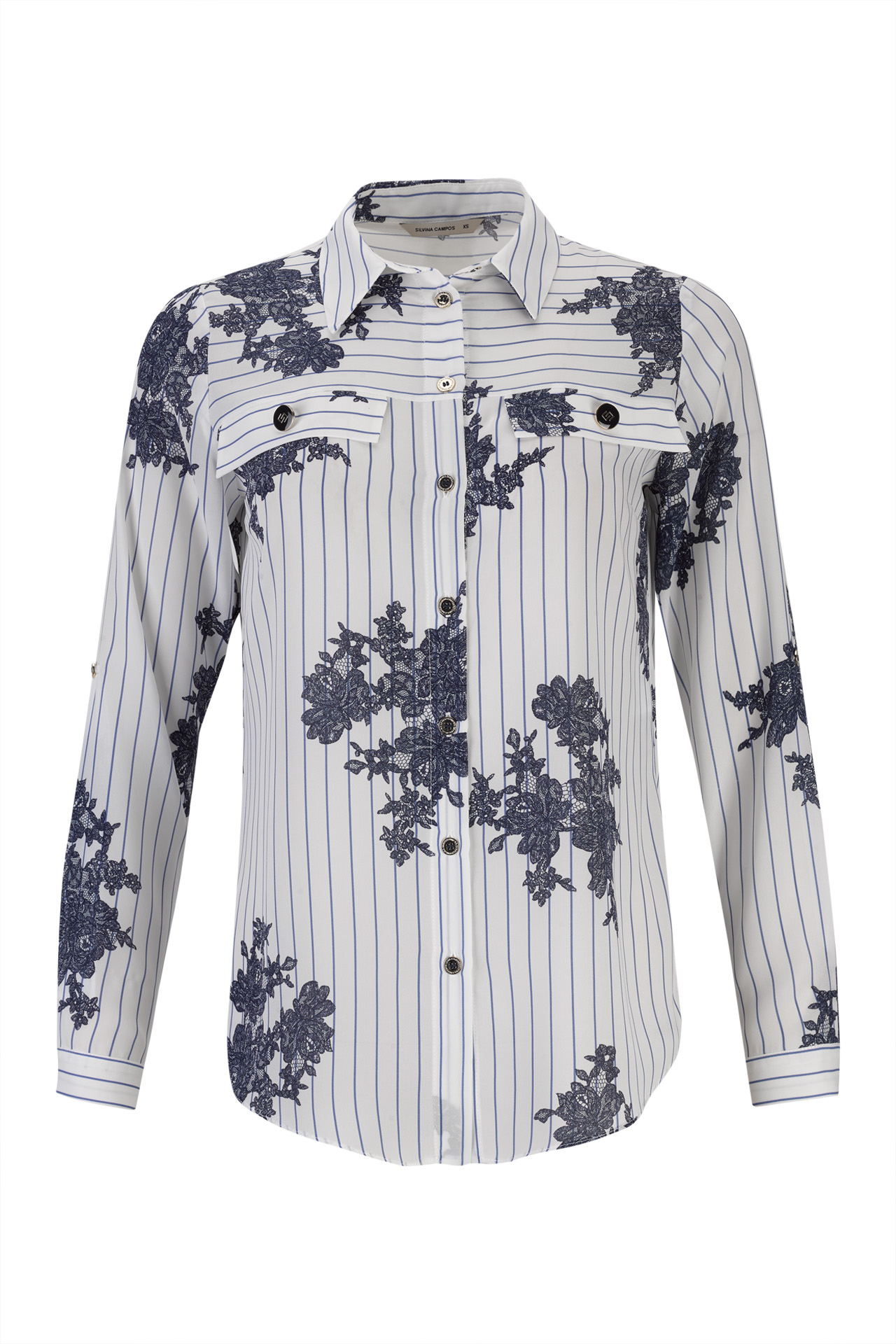 Shirt blouse with stripes and flowers