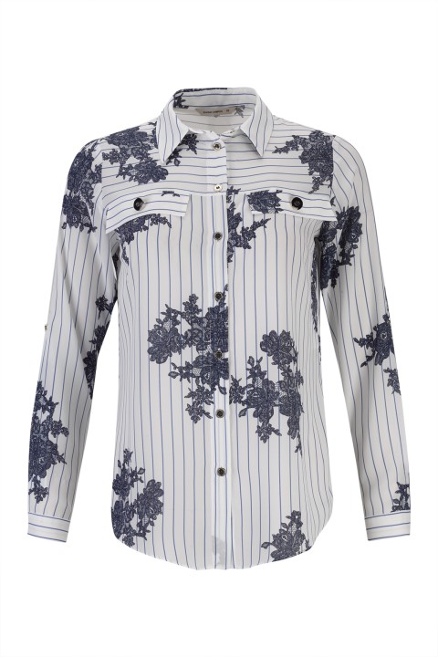 Shirt blouse with stripes and flowers