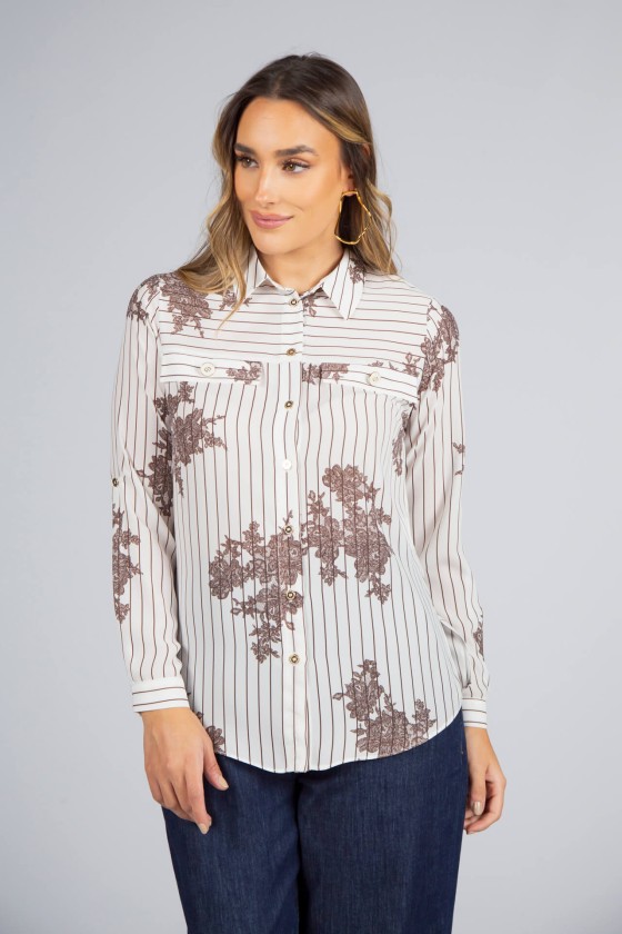 Shirt blouse with stripes and flowers