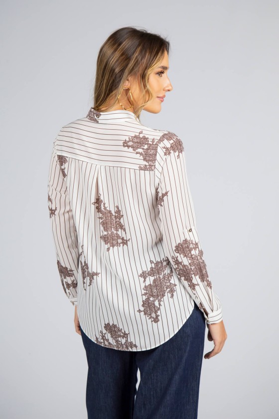 Shirt blouse with stripes and flowers