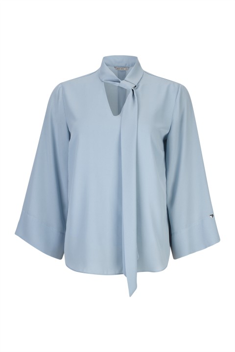 Adjustable ribbon collar blouse