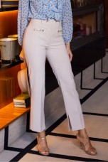 Straight-cut trousers with eyelets 