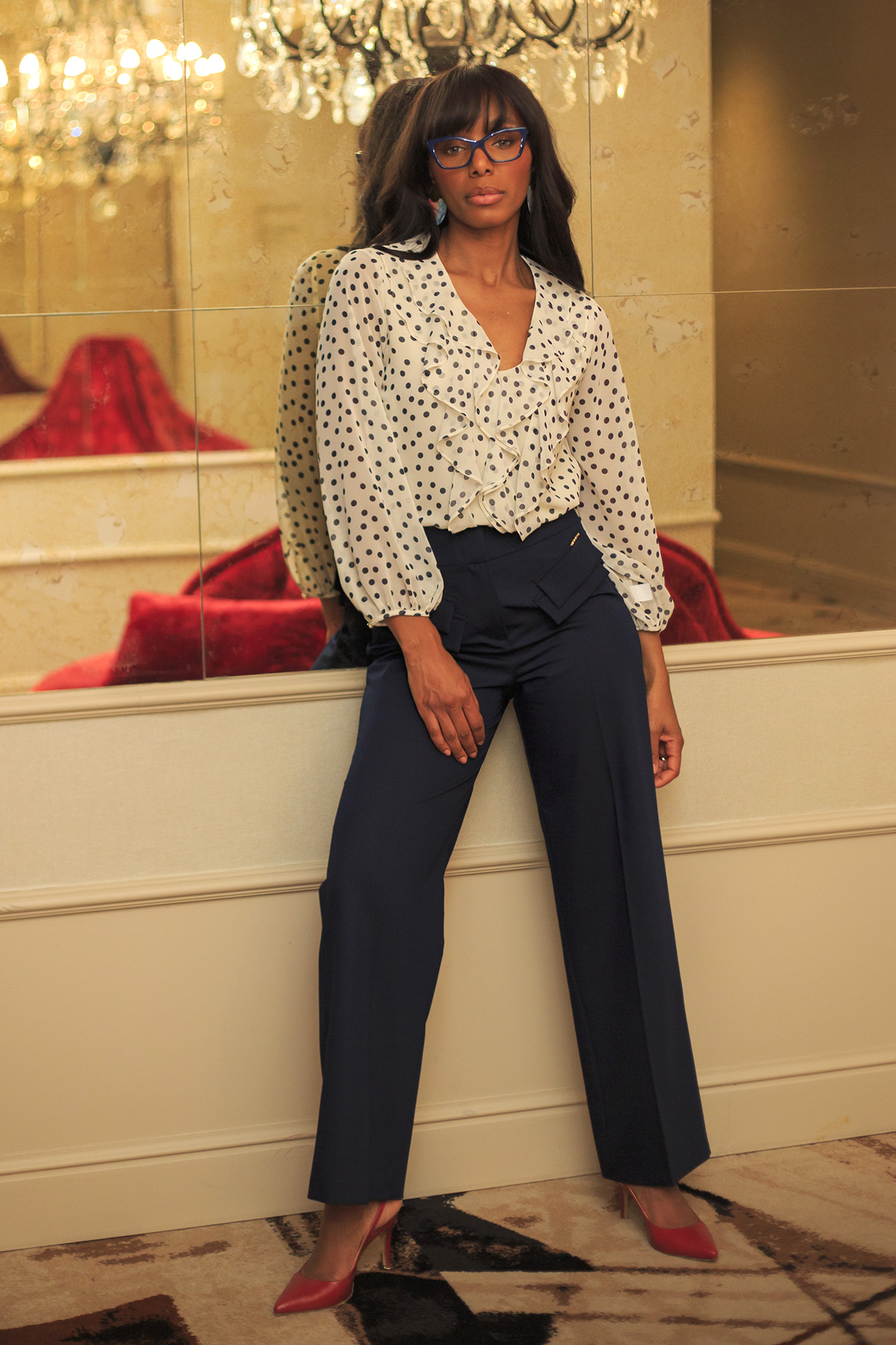 Trousers with double front flap