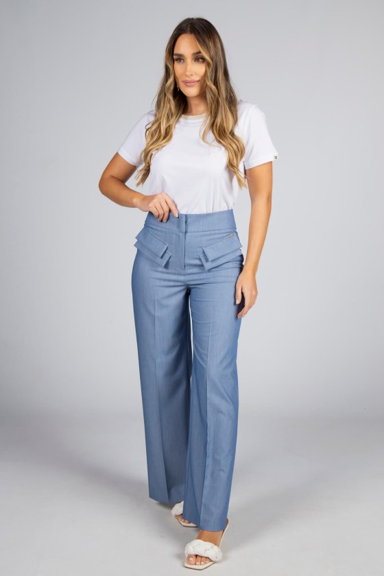 Trousers with double front flap