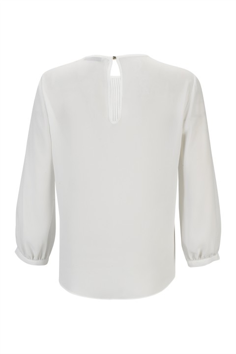 Blouse with cascading ribbed insert 