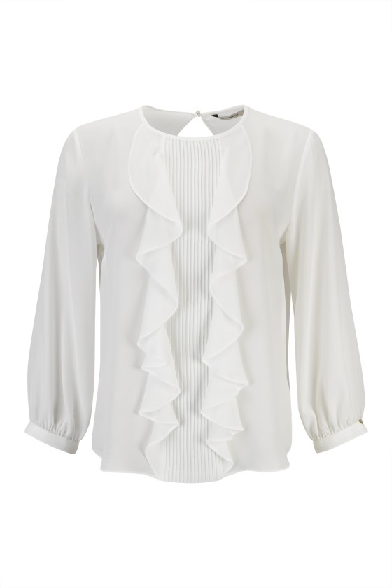 Blouse with cascading ribbed insert