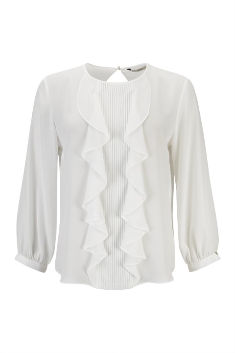 Blouse with cascading ribbed insert 