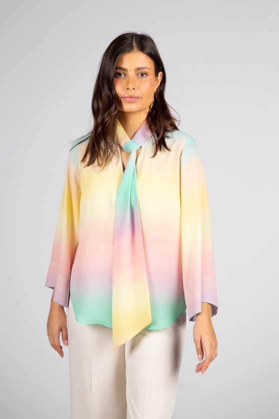 Adjustable ribbon collar blouse