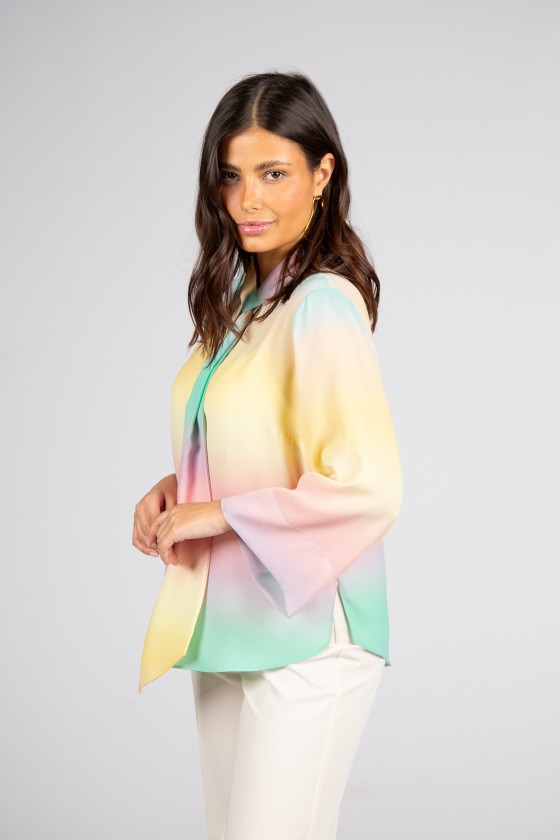 Adjustable ribbon collar blouse