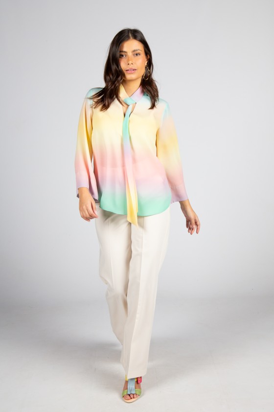 Adjustable ribbon collar blouse