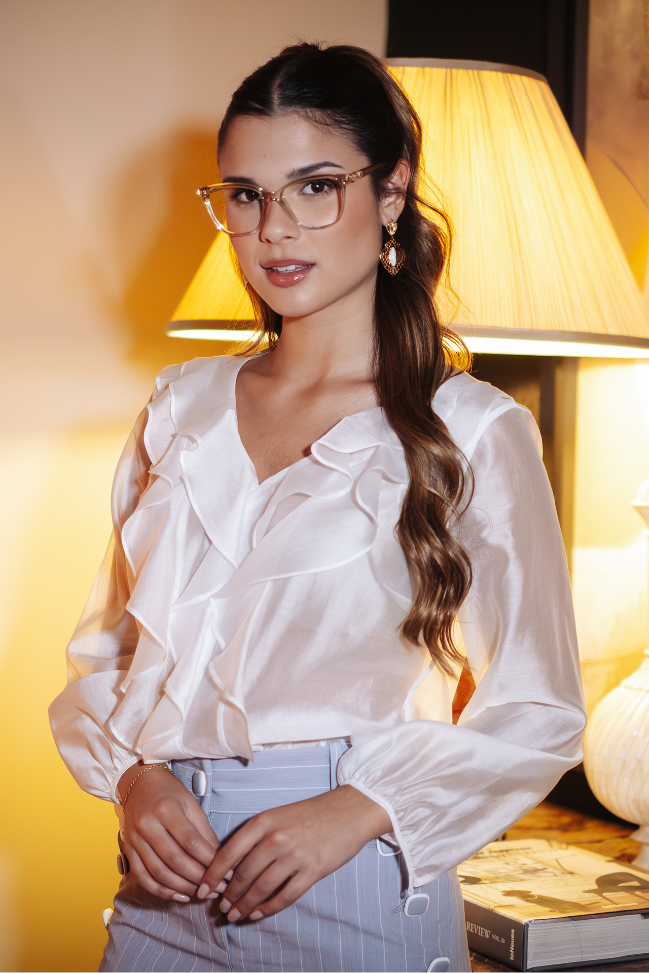 Atelier blouse with front ruffles