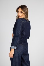 Denim jacket with gold buttons
