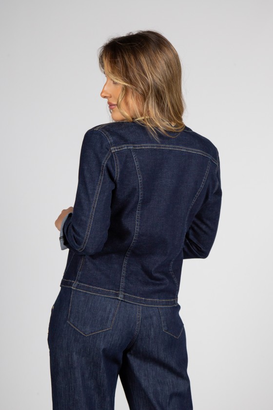 Denim jacket with gold buttons