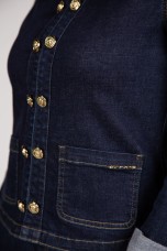 Denim jacket with gold buttons