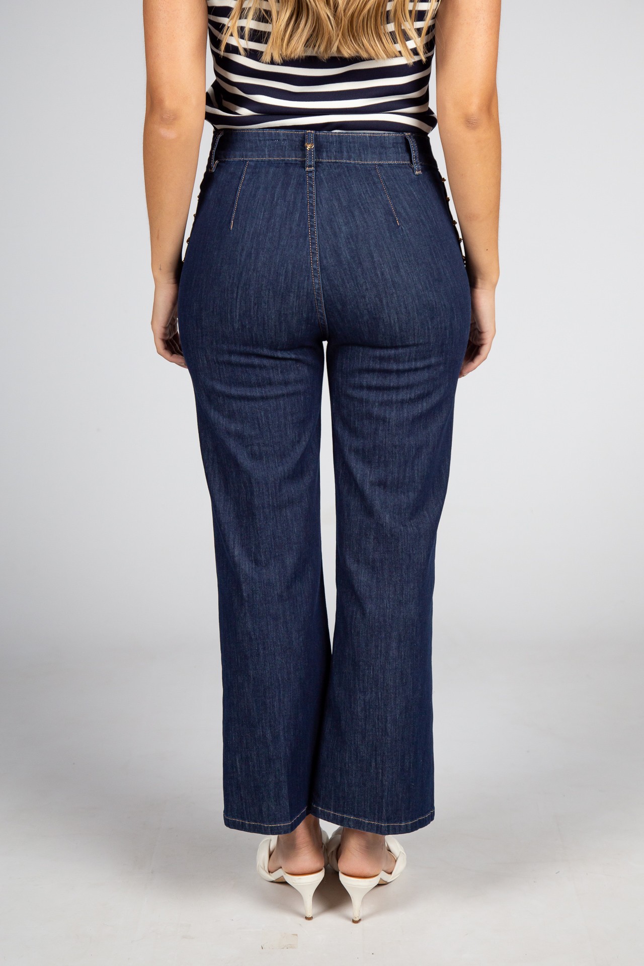 Denim trousers with gold chains