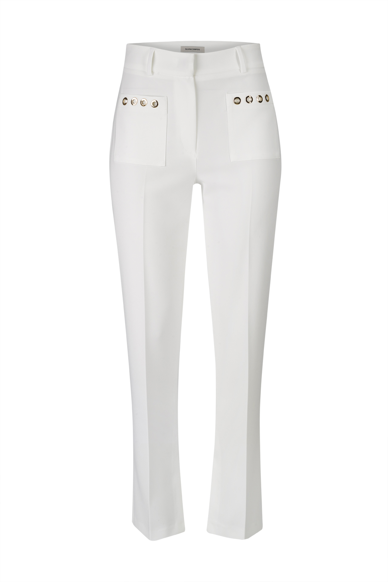 Straight-cut trousers with eyelets