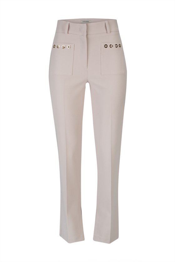 Straight-cut trousers with eyelets