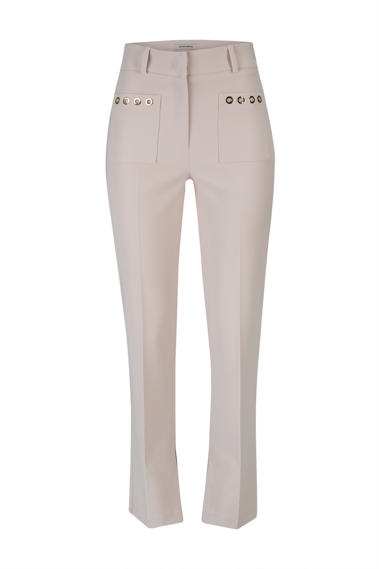 Straight-cut trousers with eyelets