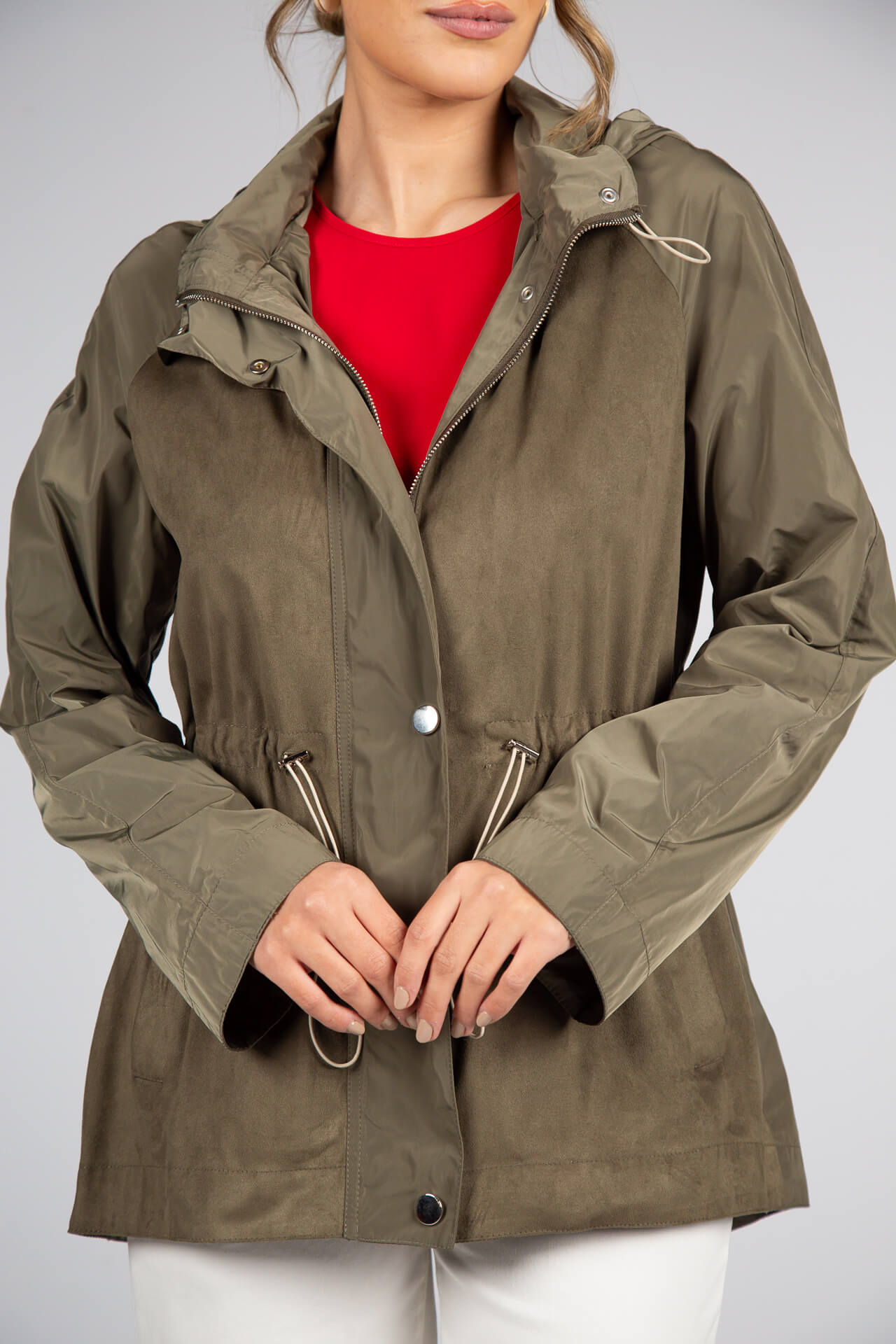 Khaki parka with removable hood