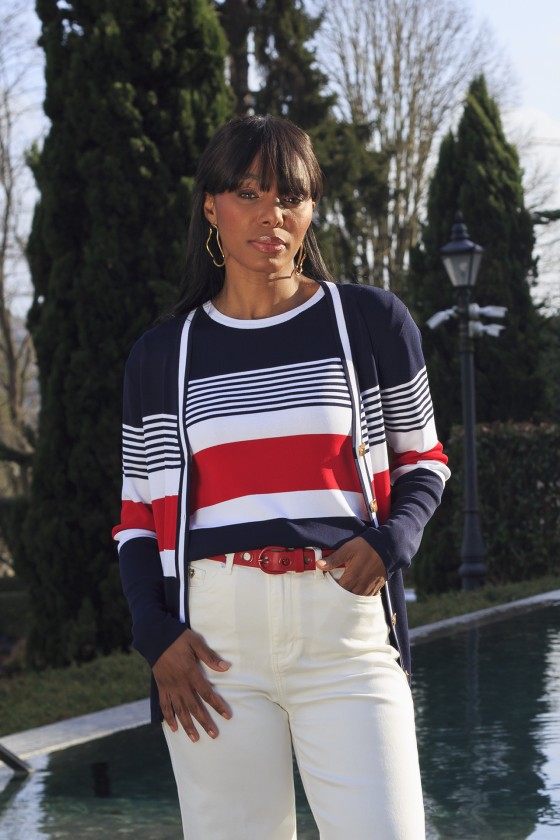 Knitted cardigan with stripe pattern
