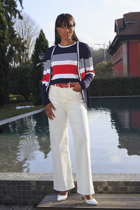 Knitted cardigan with stripe pattern Knitted cardigan with stripe pattern