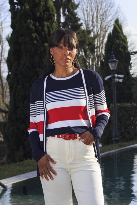 Knitted cardigan with stripe pattern Knitted cardigan with stripe pattern