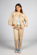 Pantalon beige brodé