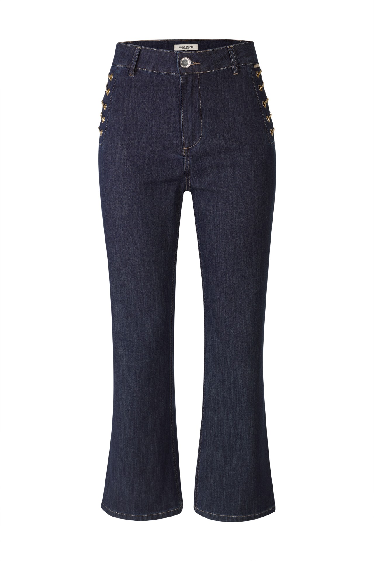 Denim trousers with gold chains