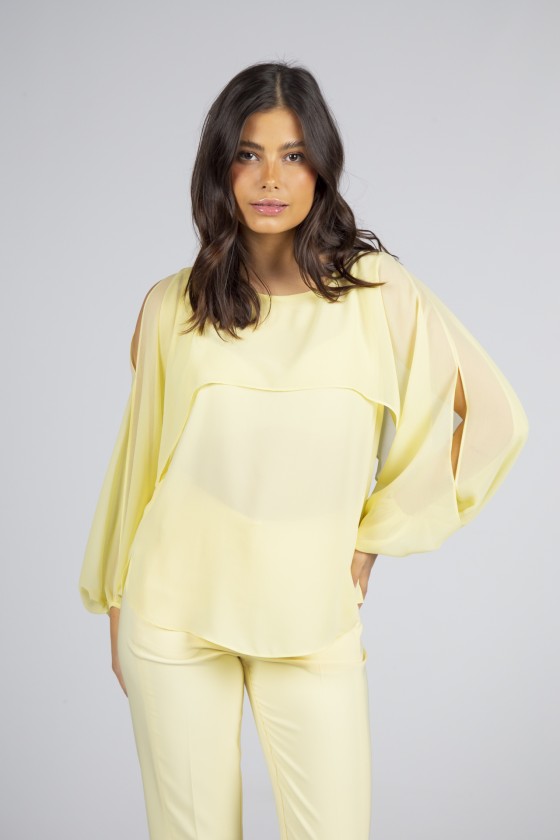 Blouse with cape-effect sleeves