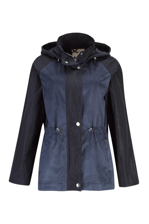 Navy blue parka with removable hood
