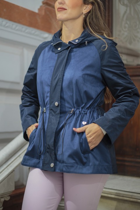 Navy blue parka with removable hood