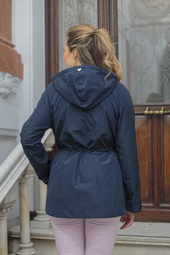 Navy blue parka with removable hood