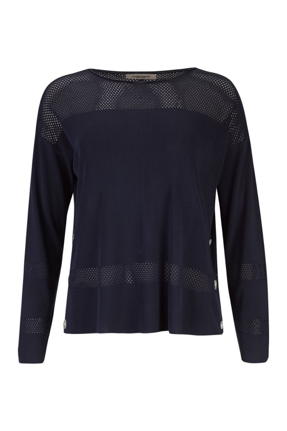 Knitted jumper with perforated areas