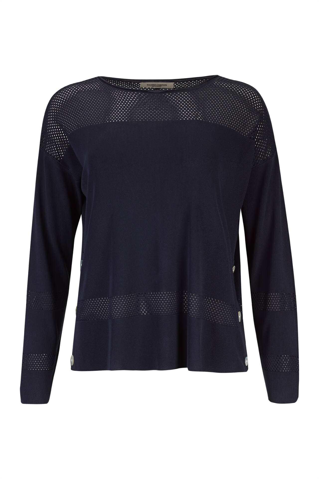 Knitted jumper with perforated areas