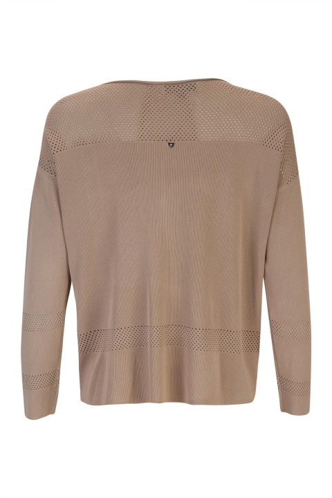 Knitted jumper with perforated areas