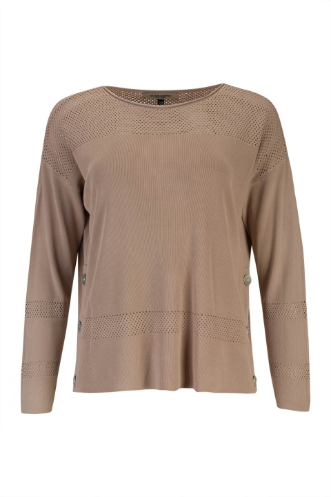 Knitted jumper with perforated areas