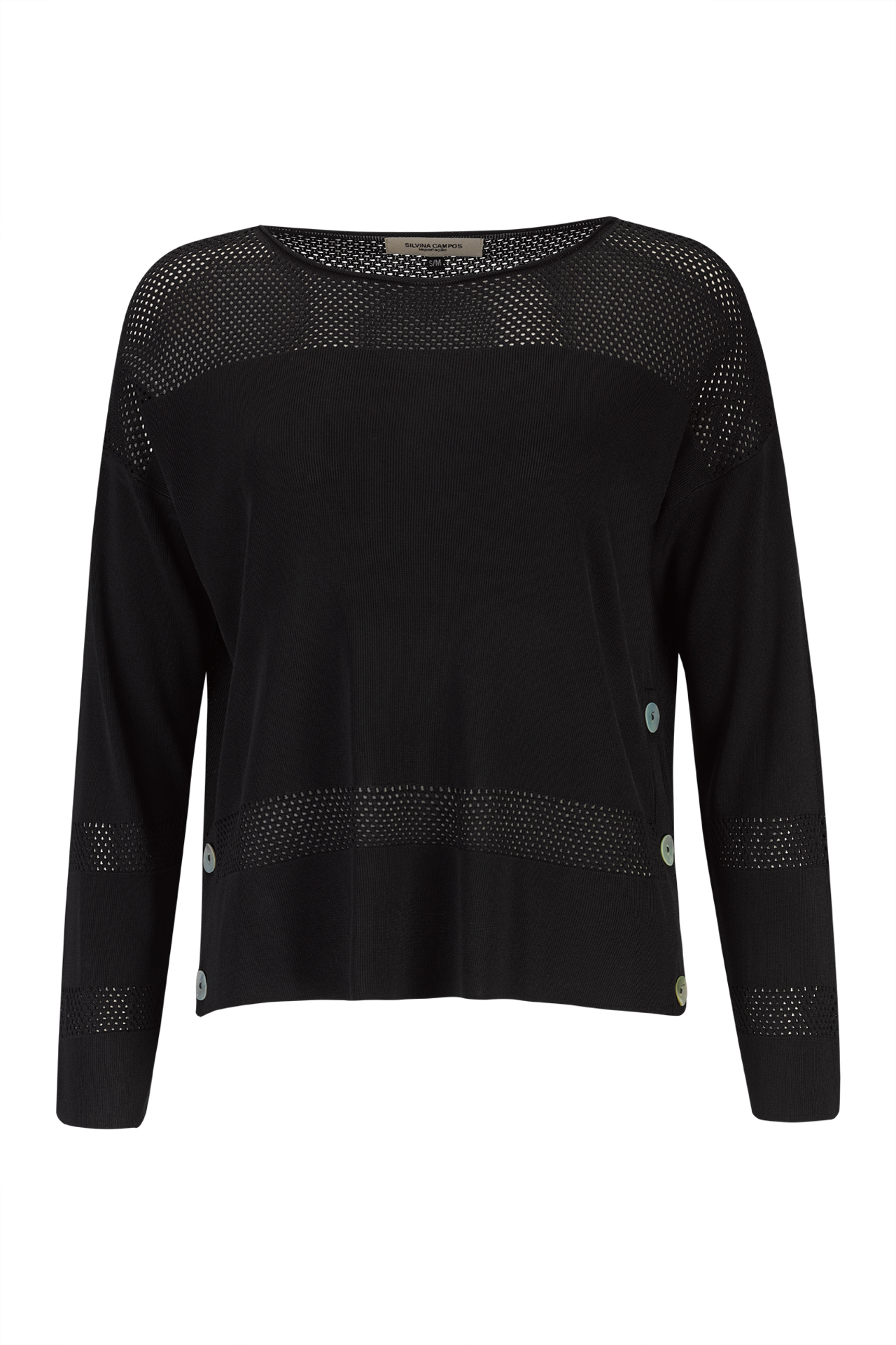 Knitted jumper with perforated areas