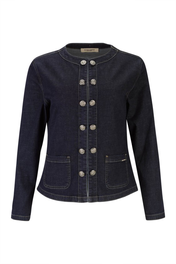 Denim jacket with gold buttons