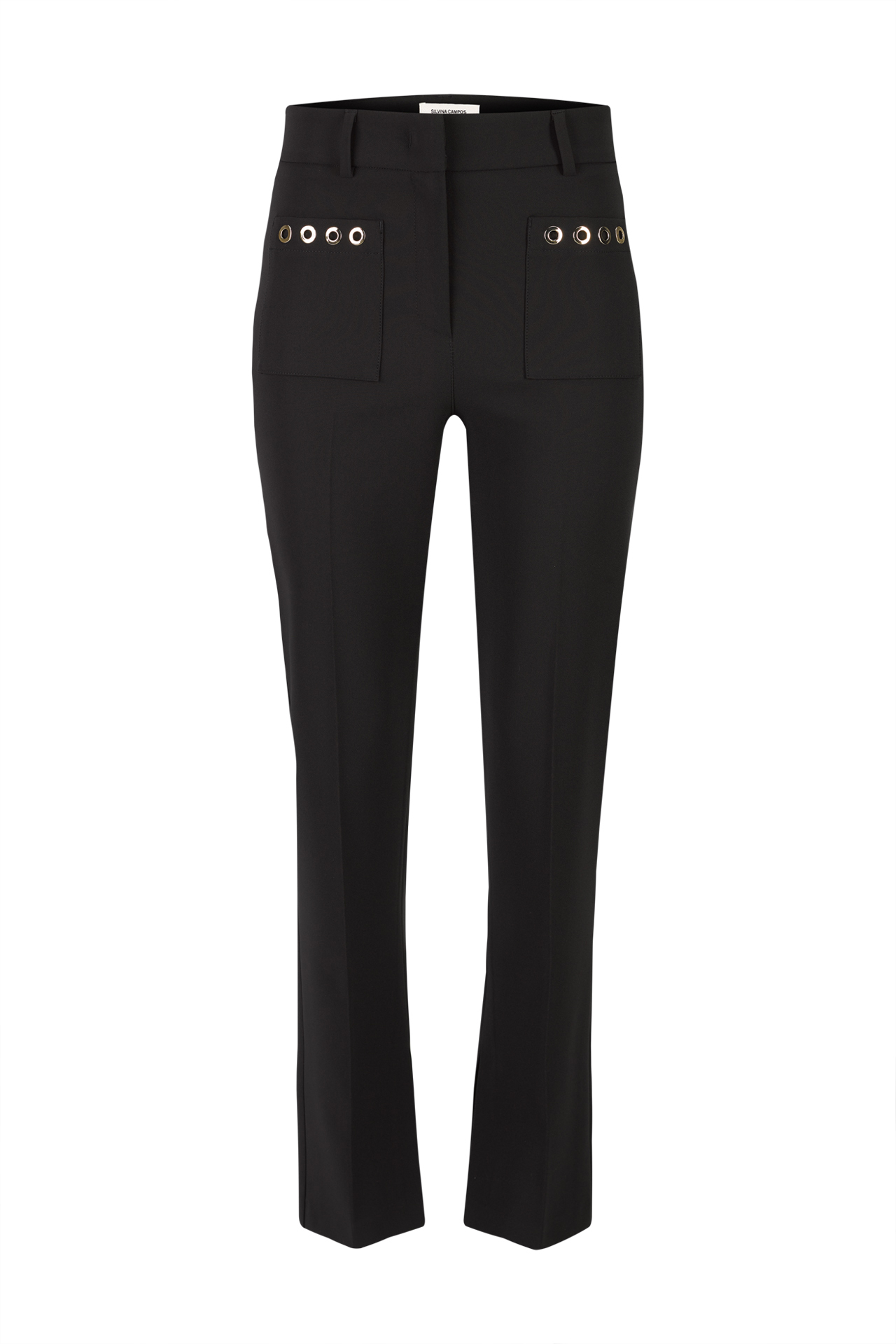 Straight-cut trousers with eyelets
