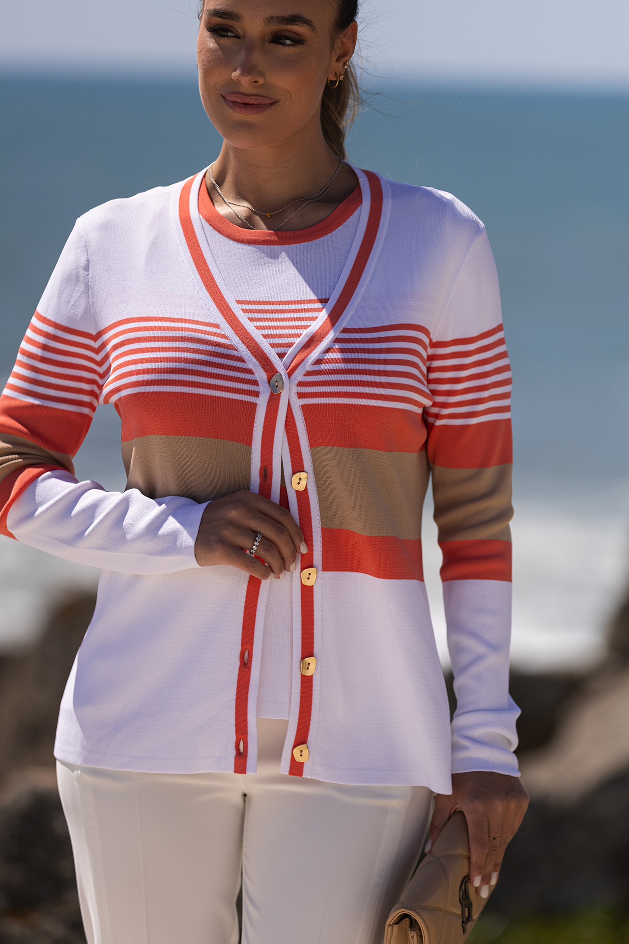 Knitted cardigan with stripe pattern