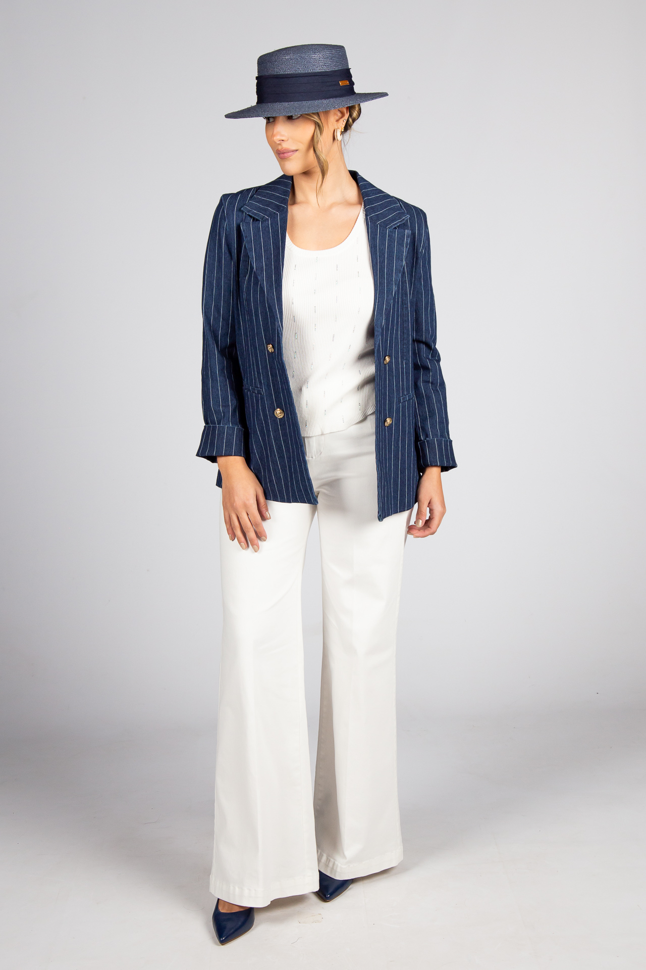 Twill trousers with flare cut